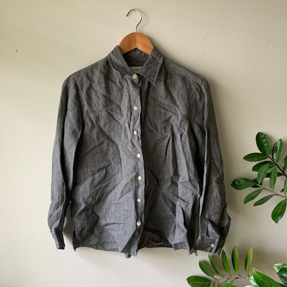 100% Linen Button-Down Petite Top - Picture 1 of 5